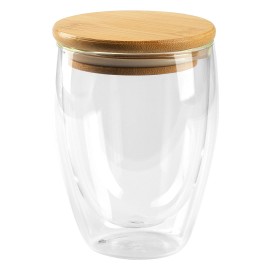 GOLD MAXI, mug with wooden lid, 350 ml, transparent