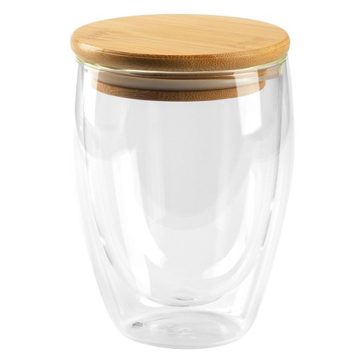 GOLD MAXI, mug with wooden lid, 350 ml, transparent
