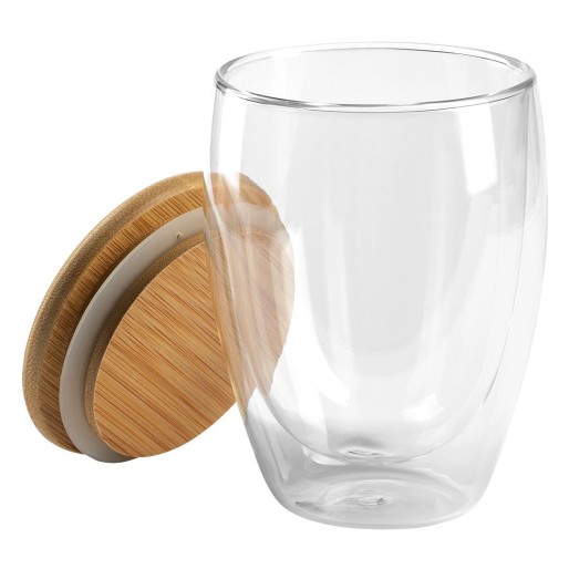 GOLD MAXI, mug with wooden lid, 350 ml, transparent