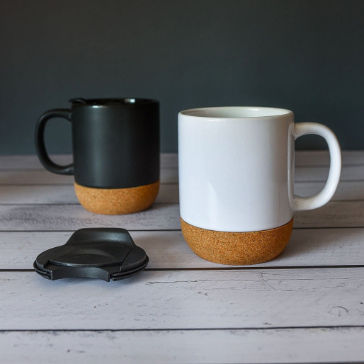 CORTADO, keramička šolja sa dnom od plute, 400 ml, crvena