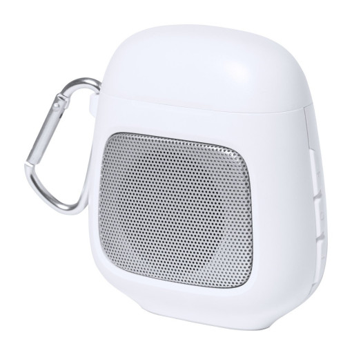 Boxy bluetooth speaker with earphones