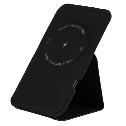 MAGNETIK, foldable mobile phone holder and wireless charger, 15w, black