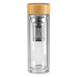 TEA, bottle with wooden lid, 420 ml, transparent
