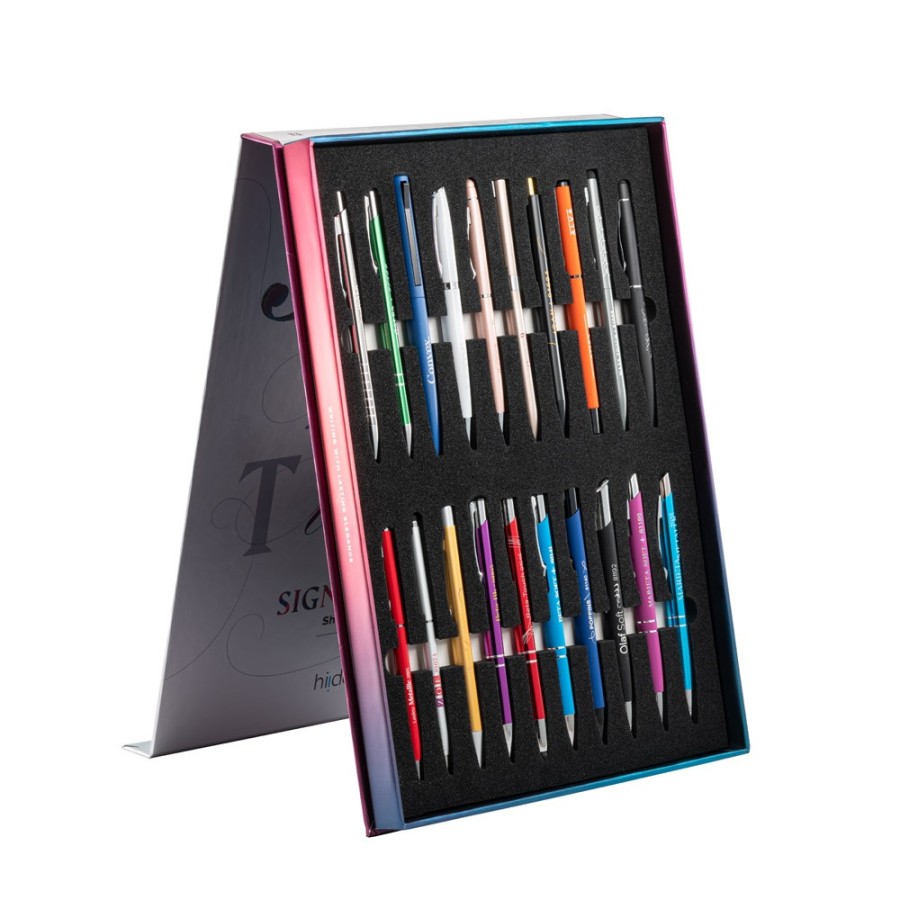 SIGNATURE WRITING SHOWCASE. Showcase with 20 metal ball pens