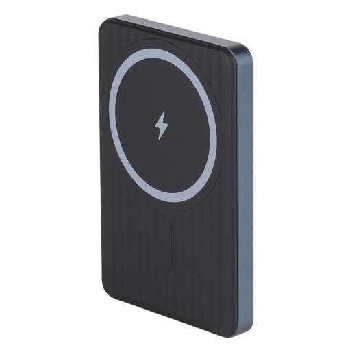 BOUNCE SLIM, power bank with magnet, 5.000 mah, wireless charger, 15w, black