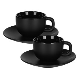TOTEM, stoneware cappuccino cup and saucer, 200 ml, black