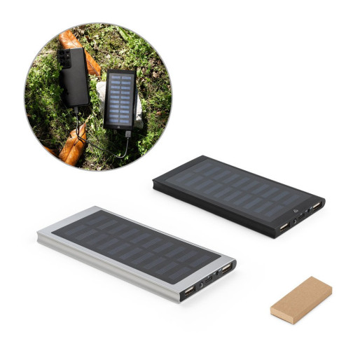 CLERK. 8'000 mAh prenosiva baterija sa solarnim panelom od 100% recikliranog aluminijuma