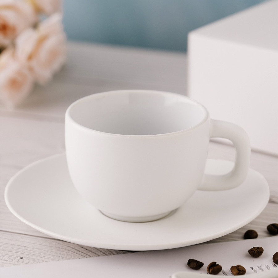 TOTEM, stoneware cappuccino cup and saucer, 200 ml, white