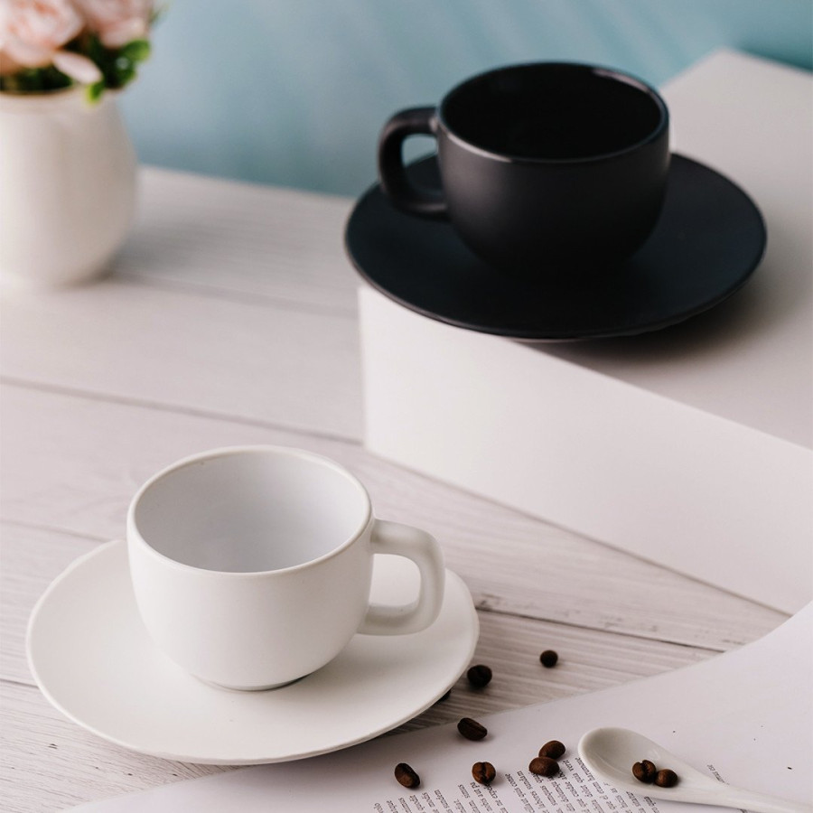 TOTEM MINI, stoneware espresso cup and saucer, 85 ml, white