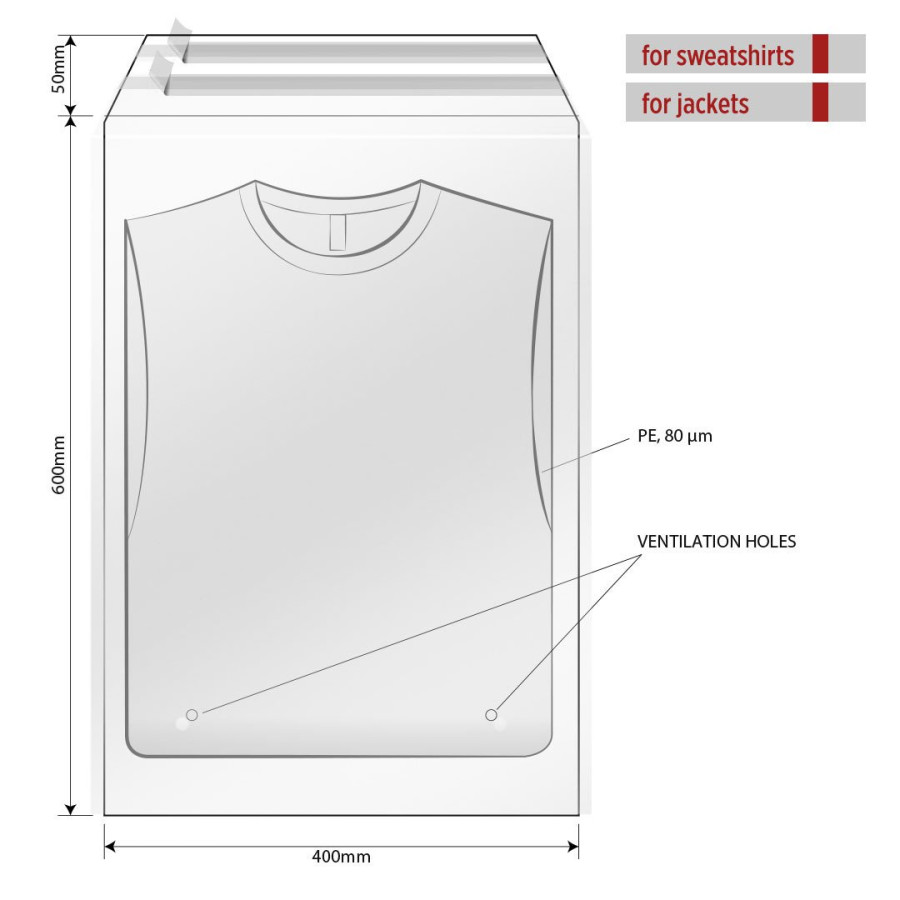 POLY BAG 60 x 40, packing bags, size 60 x 40 cm, 50 pcs, transparent