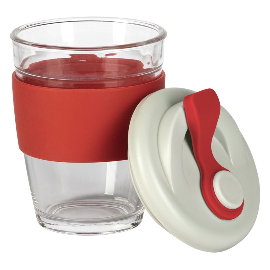 GUSTO MAXI, čaša sa silikonskim držačem, 350 ml, crvena