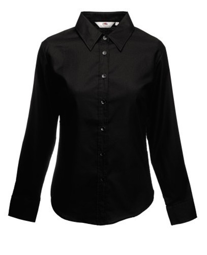 Fruit of the Loom, Ladies LS Oxford Shirt, long sleeve oxford shirt, black, S