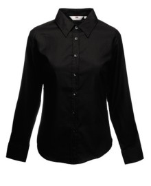 Fruit of the Loom, Ladies LS Oxford Shirt, Women's Oxford Long Sleeve Shirt, Black, L