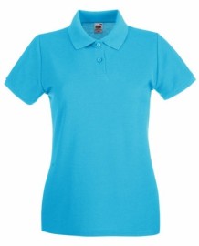 Fruit of the Loom, Ladies Premium Polo, women's premium polo shirt, azure blue, L