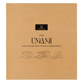 UMAMI, slate stone serving platter and cheese knife with wooden handle, 2/1, brown