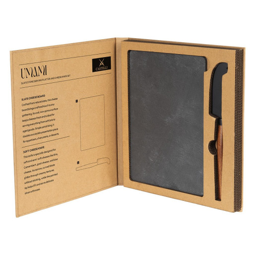 UMAMI, slate stone serving platter and cheese knife with wooden handle, 2/1, brown