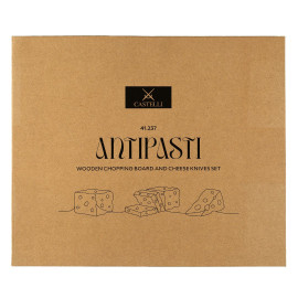 ANTIPASTI, wooden chopping board and cheese knives with wooden handles, 4/1, brown