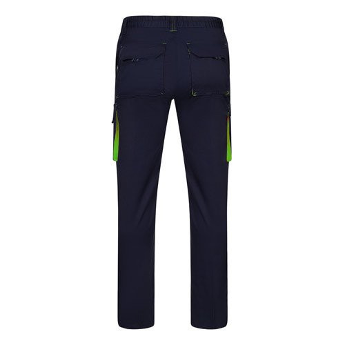 VL FIDES. Two-tone, multi-pocket stretch trousers (240g/m²), in cotton (46%), EME (38%) and polyester (16%)