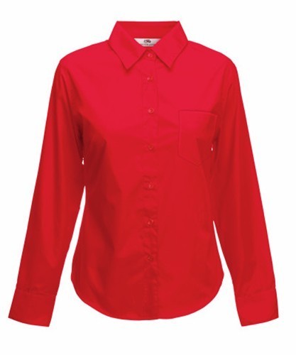 Fruit of the Loom, Ladies LS Poplin Shirt, Women's Business Shirt, Red, XL