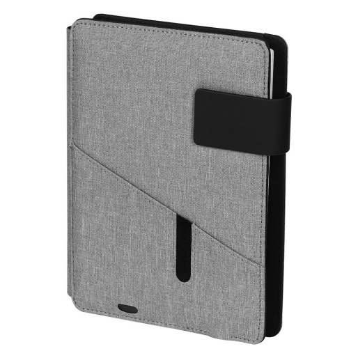POWER NOTE, portfolio case with a5 notebook and power bank 5000 mah, gray
