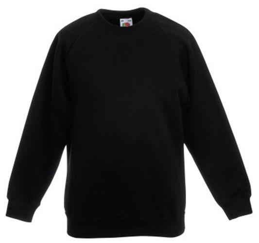 Fruit Of The Loom, Kids Premium Raglan Sweat, Kids Sweatshirt, Black, 12-13