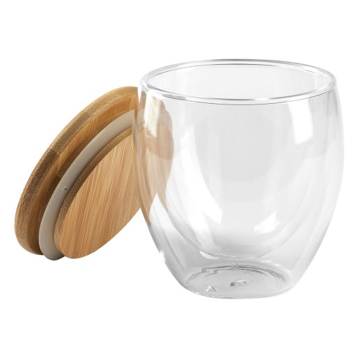 GOLD, čaša sa drvenim poklopcem, 250 ml, transparentna