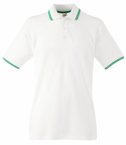Fruit of the Loom, Premium Tipped Polo, premium two-tone men's polo shirt, white-green, M