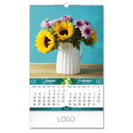 FLOWERS, wall calendar, 7 pages, b3 format