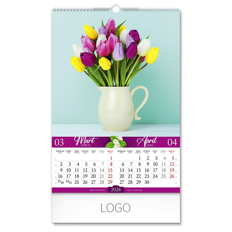 FLOWERS, wall calendar, 7 pages, b3 format