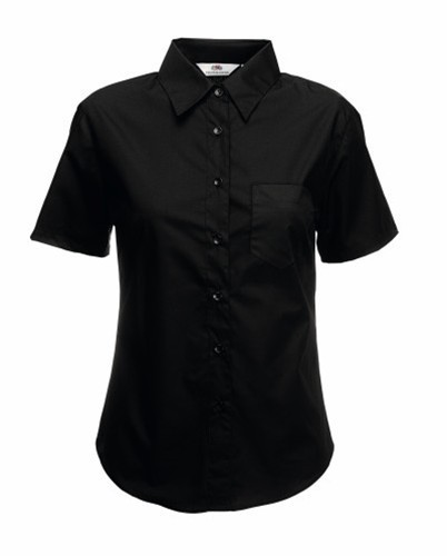 Fruit of the Loom, Ladies SS Poplin Shirt, Women Short Sleeve Business Shirt, Black, XS