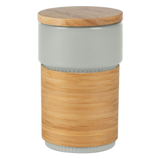LARS, stoneware mug with bamboo lid and holder, 340 ml, gray