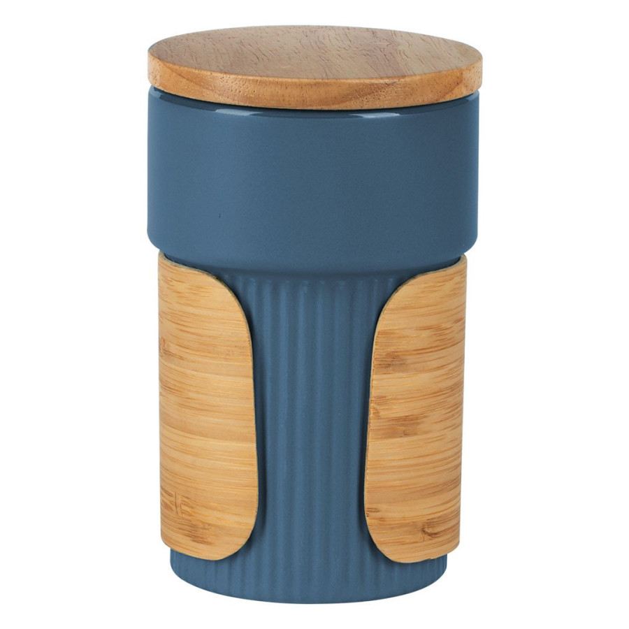 LARS, stoneware mug with bamboo lid and holder, 340 ml, blue