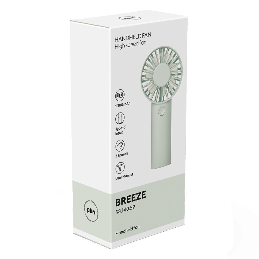 BREEZE, handheld fan with 3 speeds, pastel green