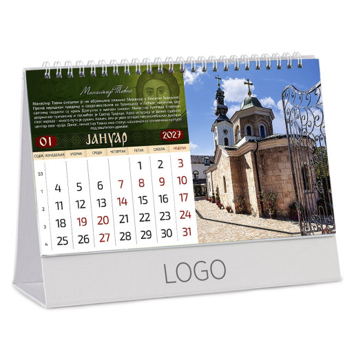 PRAVOSLAVNI MANASTIRI 18, desk calendar, 13 pages, 22.5 x 13 cm