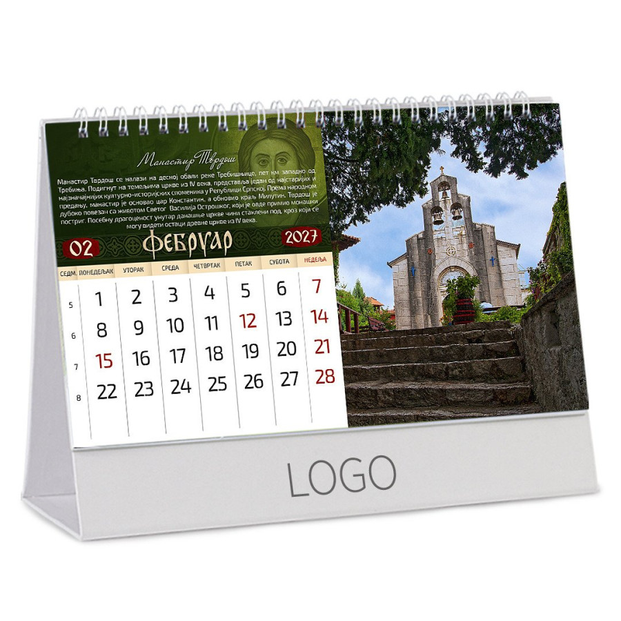 PRAVOSLAVNI MANASTIRI 18, desk calendar, 13 pages, 22.5 x 13 cm