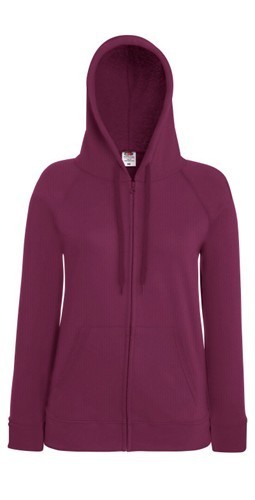 Fruit of the Loom, Ladies Lightweight Hooded Sweat Jacket, hooded sweatshirt, burgundy, XS