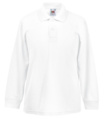 Fruit of the Loom, Kids 65/35 LS Polo, children's polo shirt, long sleeves, white, 3-4