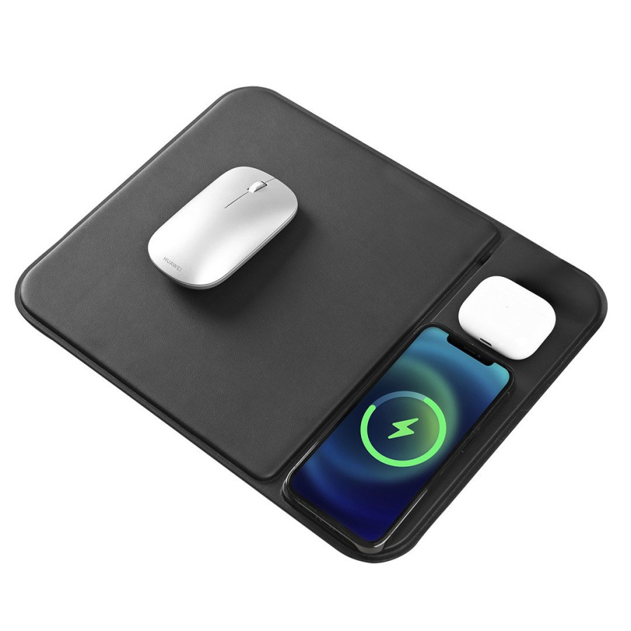 POINT PAD 3IN1, podloga za kompjuterskog miša i bežični punjač, 15w, crna