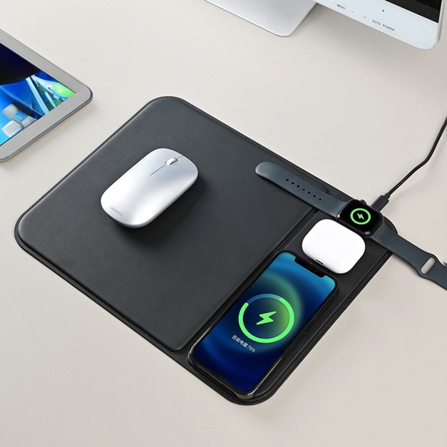 POINT PAD 3IN1, podloga za kompjuterskog miša i bežični punjač, 15w, crna