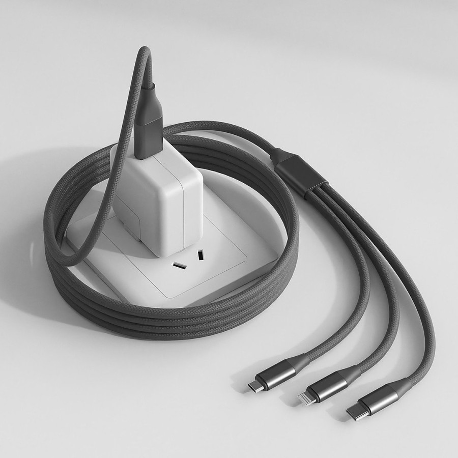 FLET 60W 6IN1, usb type-c charging and data cable, 6 in 1, 60w, dark gray