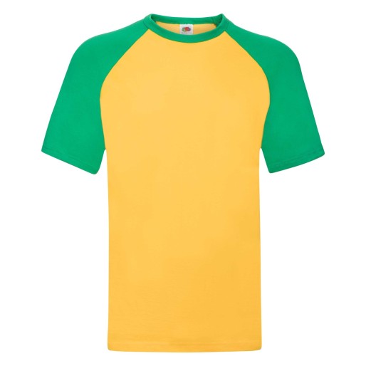 Fruit of the Loom, Baseball T, men's cotton two-tone T-shirt, yellow-green, L