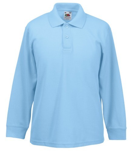 Fruit of the Loom, Kids 65/35 LS Polo, Children's Polo Shirt, Sky Blue, 7-8