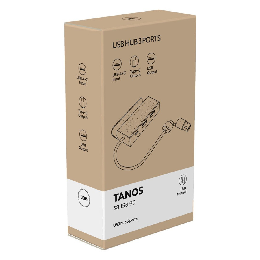 TANOS, 3 ports usb hub, phone holder, white