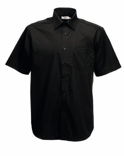 Fruit of the Loom, Poplin Shirt, Men's Short Sleeve Shirt, Black, L