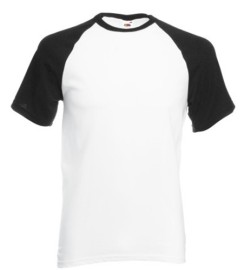 Fruit of the Loom, Baseball T, Men's Cotton Short Sleeve T-shirt, White & Blue, M