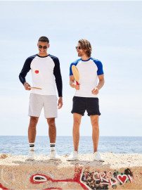 Fruit of the Loom, Baseball T, men's cotton two-tone T-shirt, white-blue, 2XL