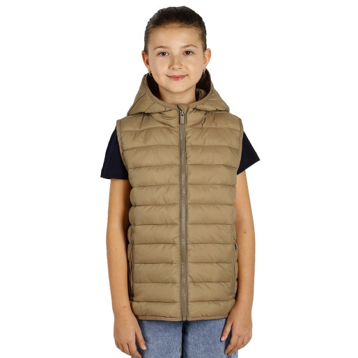 LIBERTY HOOD VEST KID, kid's bodywarmer with hood, light brown