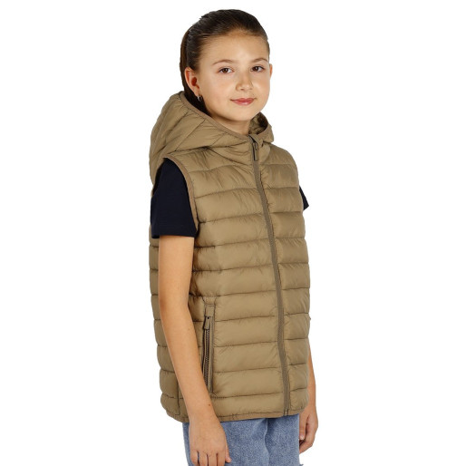 LIBERTY HOOD VEST KID, kid's bodywarmer with hood, light brown