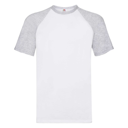 Fruit of the Loom, Baseball T, Men's Cotton T-shirt, Short Sleeve, White-Tee, M