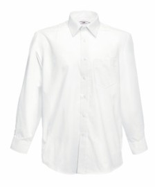 Fruit of the Loom, Poplin Shirt, Men's Long Sleeve Shirt, White, M